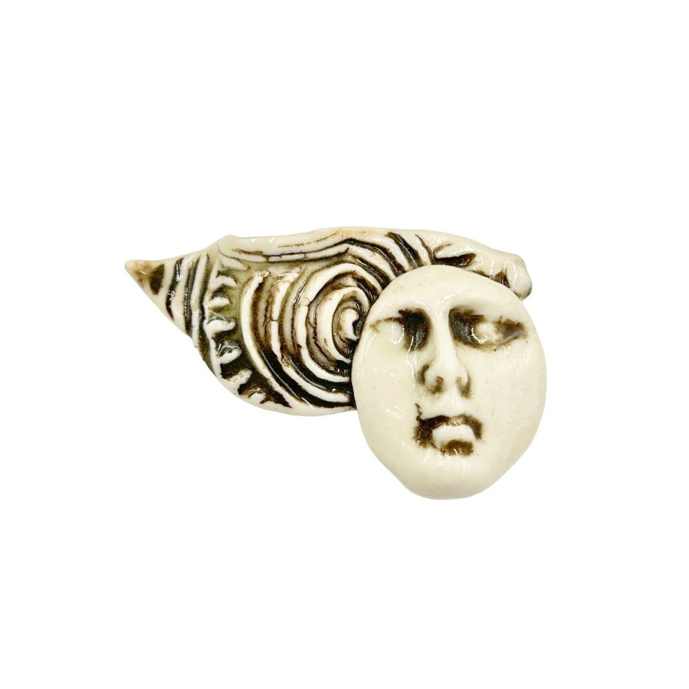 Vintage Face Brooch Handmade Ceramic Pin Artisan Hand Crafted Figural Jewelry
